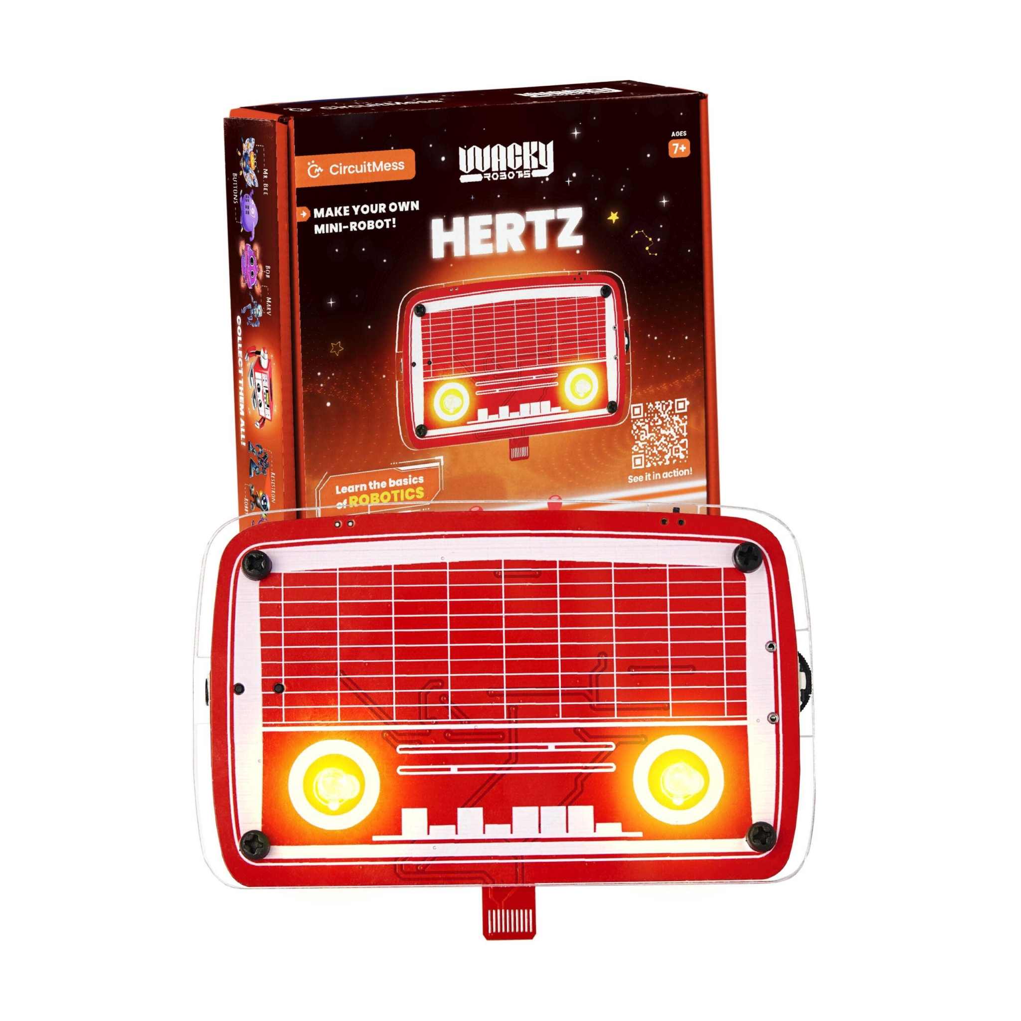 Wacky Robot Hertz mini robot kit with blinking lights and sound wave science for beginners ages 7+