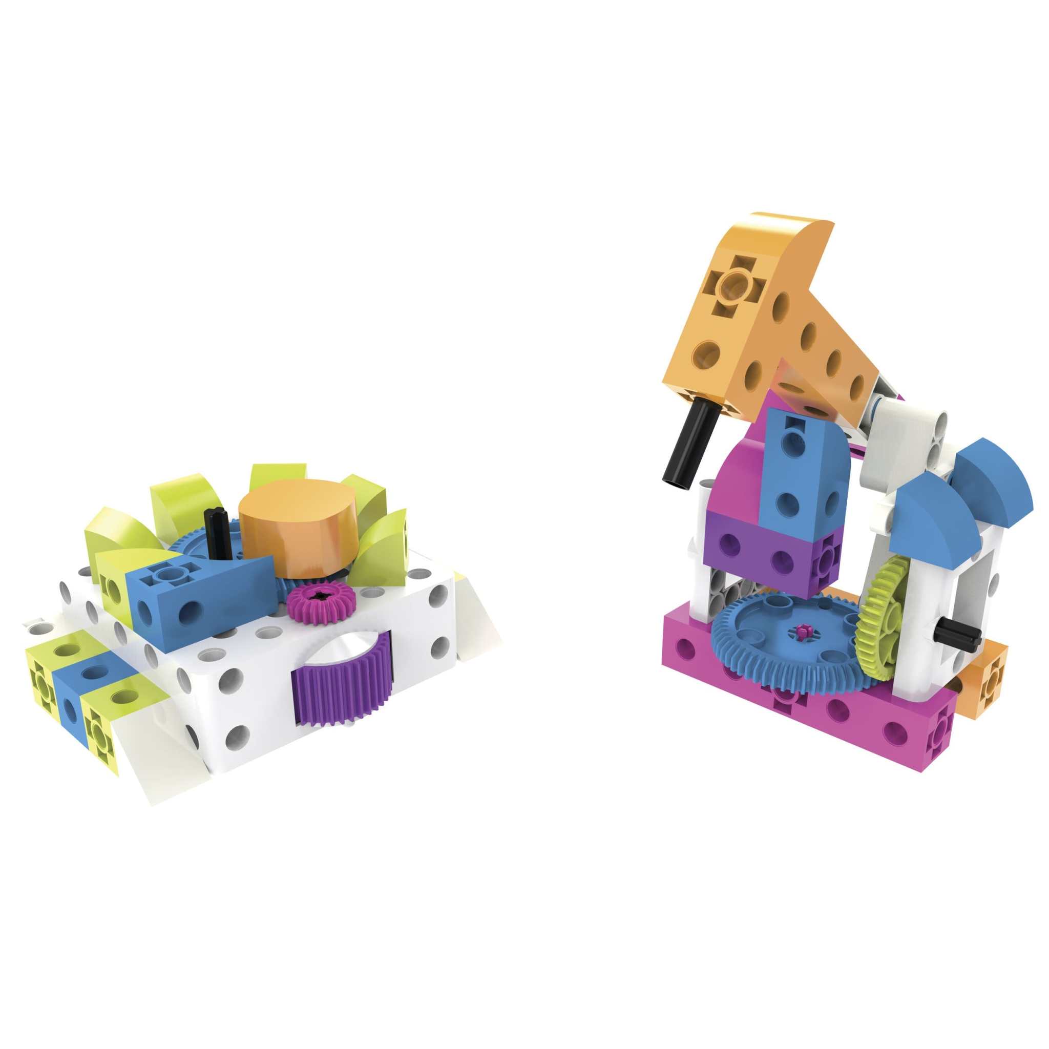 Kids First coding and robotics kit with colorful building blocks and gears for children learning programming and engineering skills.