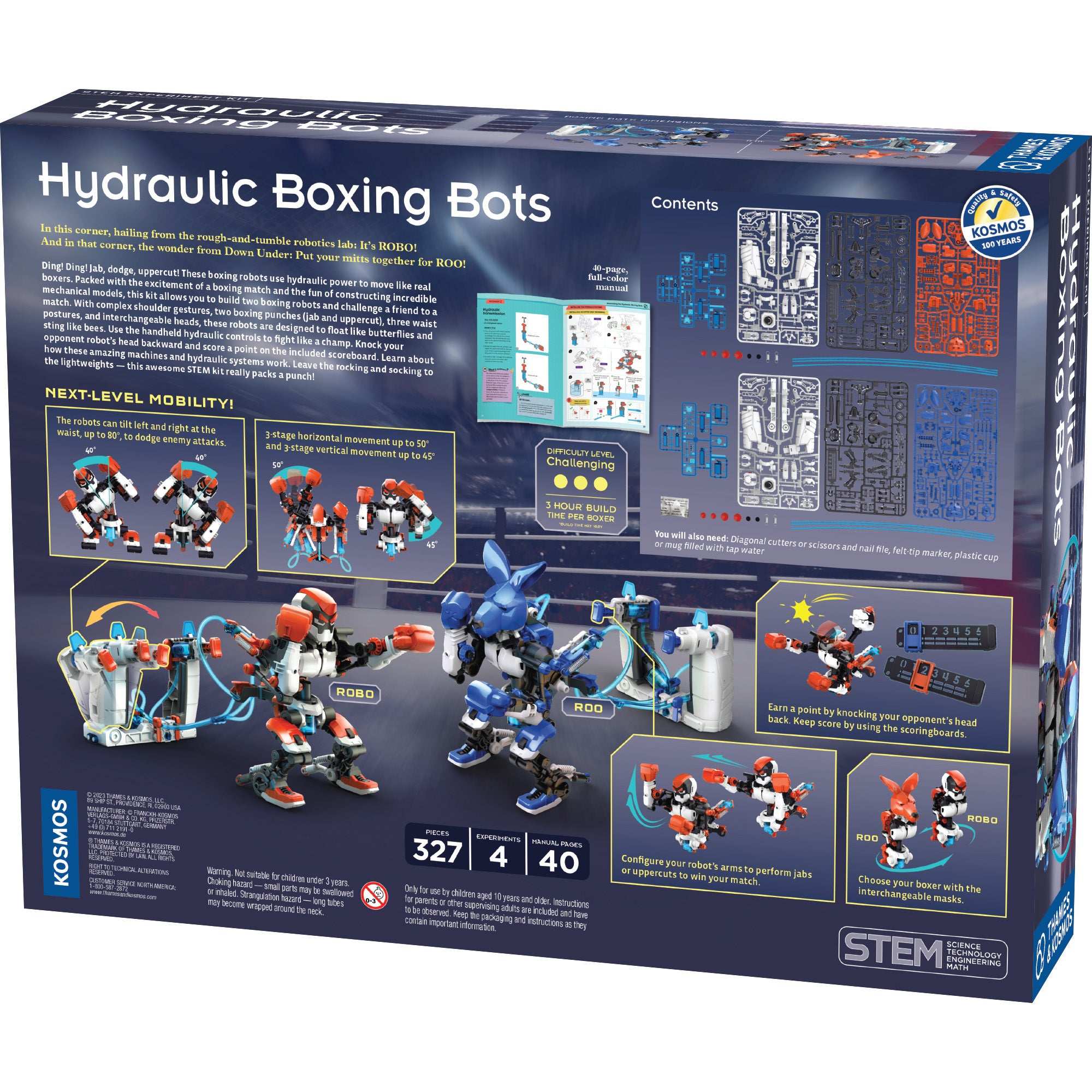 Hydraulic Boxing Bots STEM kit with two buildable boxing robots and handheld hydraulic controls