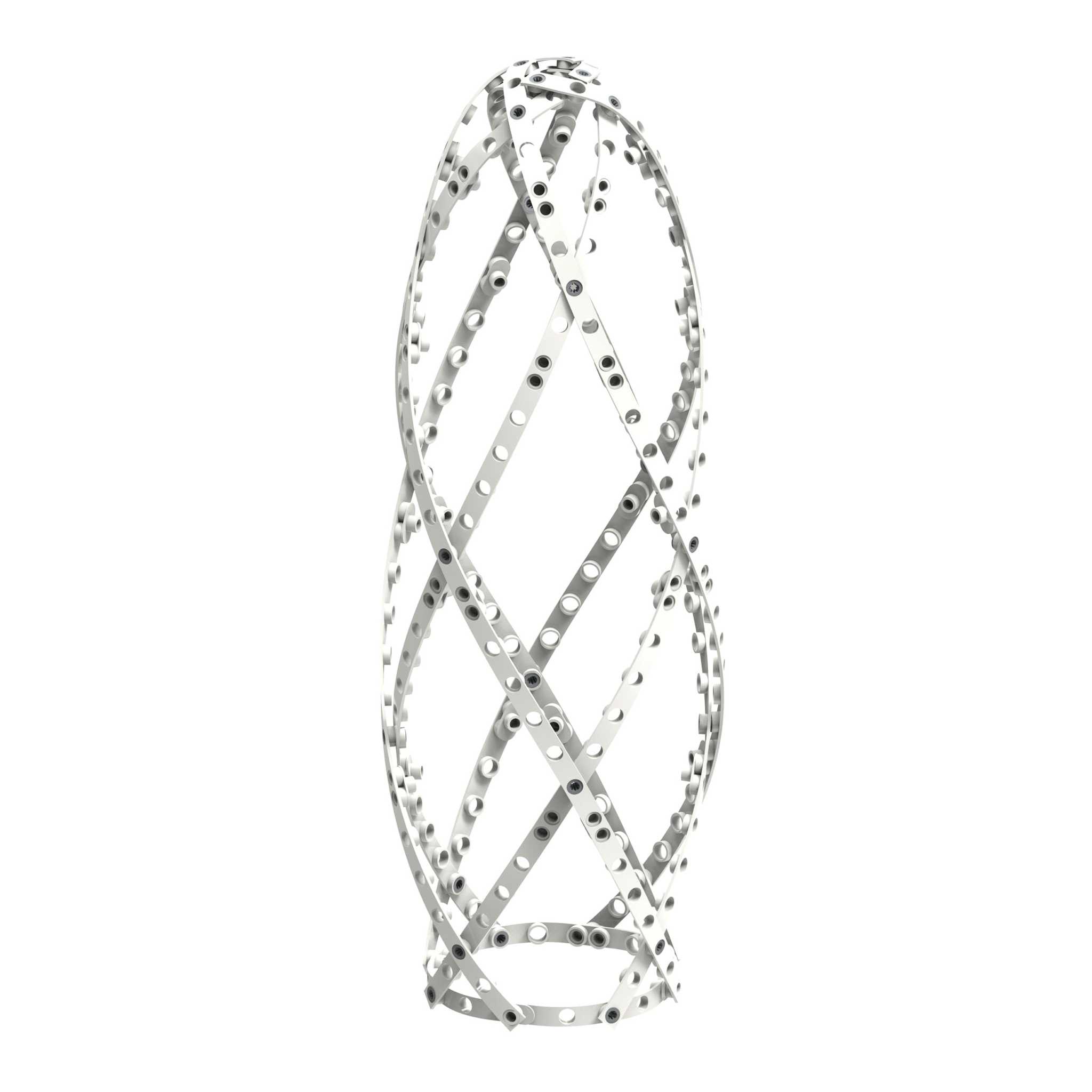 Metal modular model structure demonstrating architectural engineering principles with curved and intersecting beams