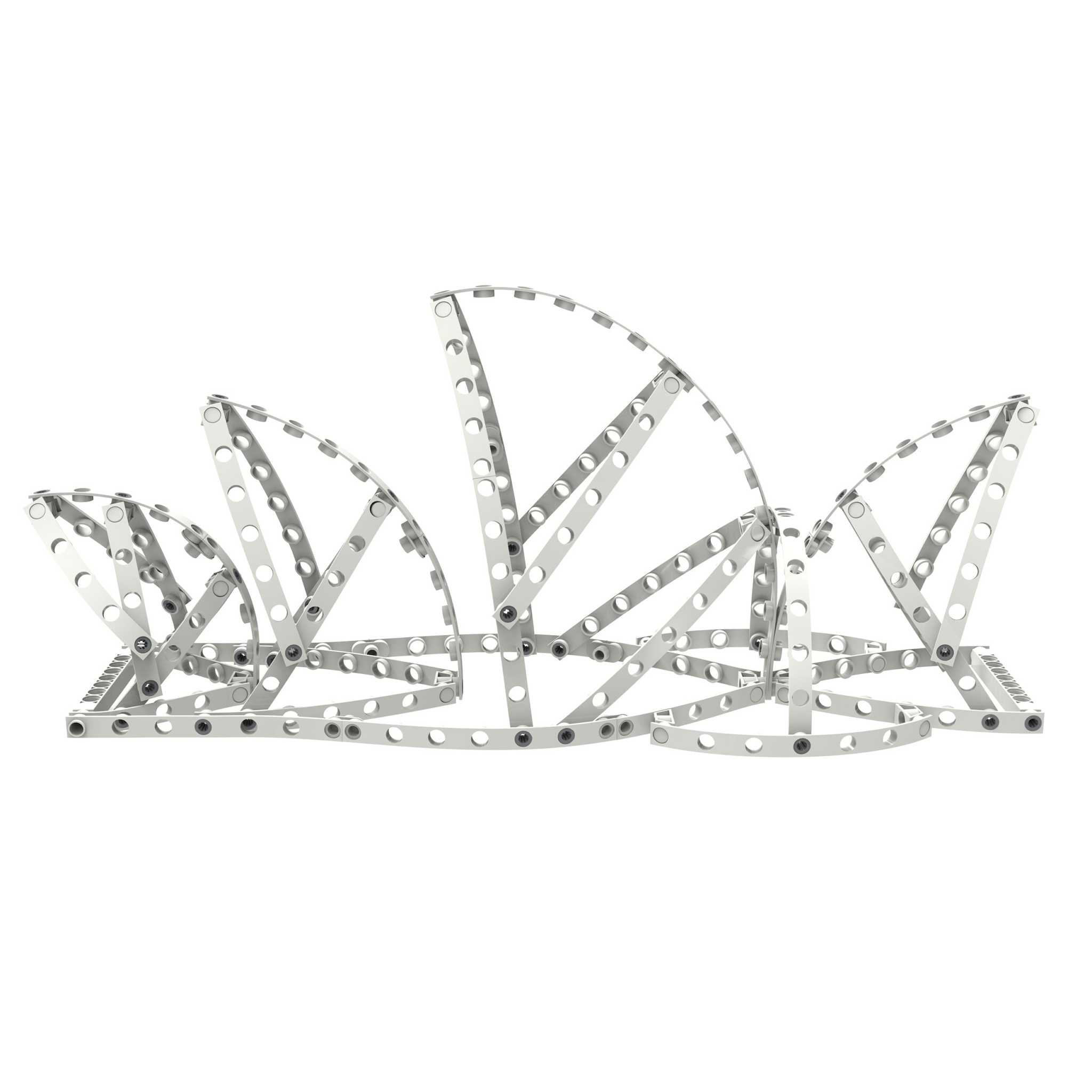 Metallic model structure demonstrating architectural engineering principles with arches and curves