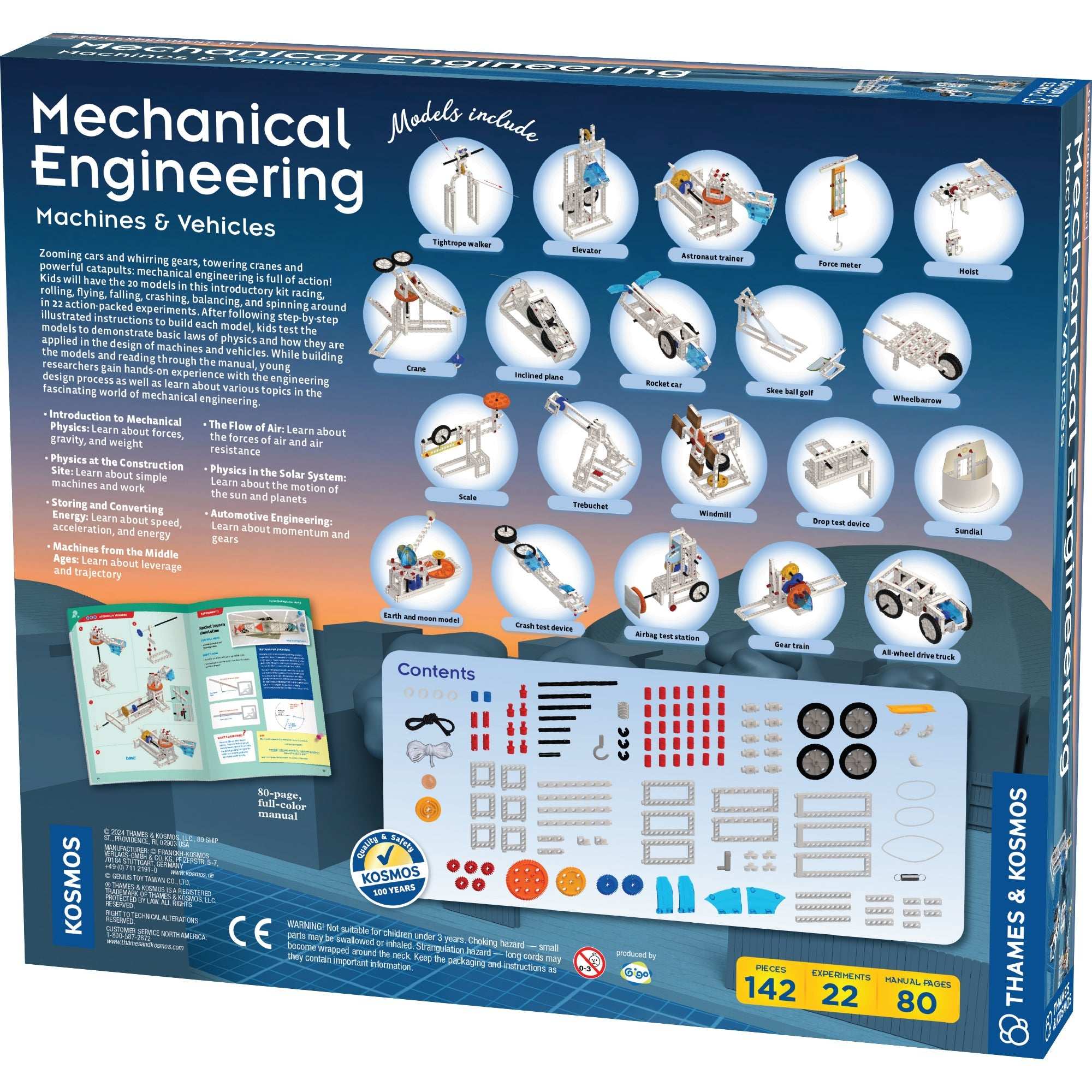 Mechanical Engineering Machines & Vehicles educational kit with 20 building projects, 22 experiments, and reusable parts for hands-on learning.
