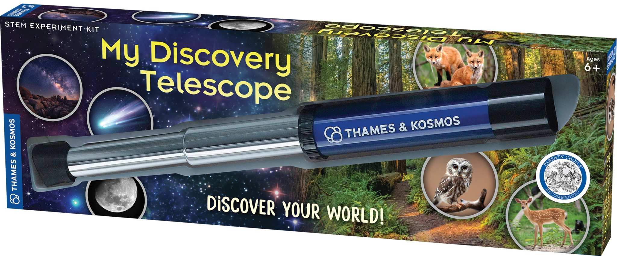 My Discovery Telescope by Thames & Kosmos with 12x magnification for young explorers to observe the moon, wildlife, and night sky