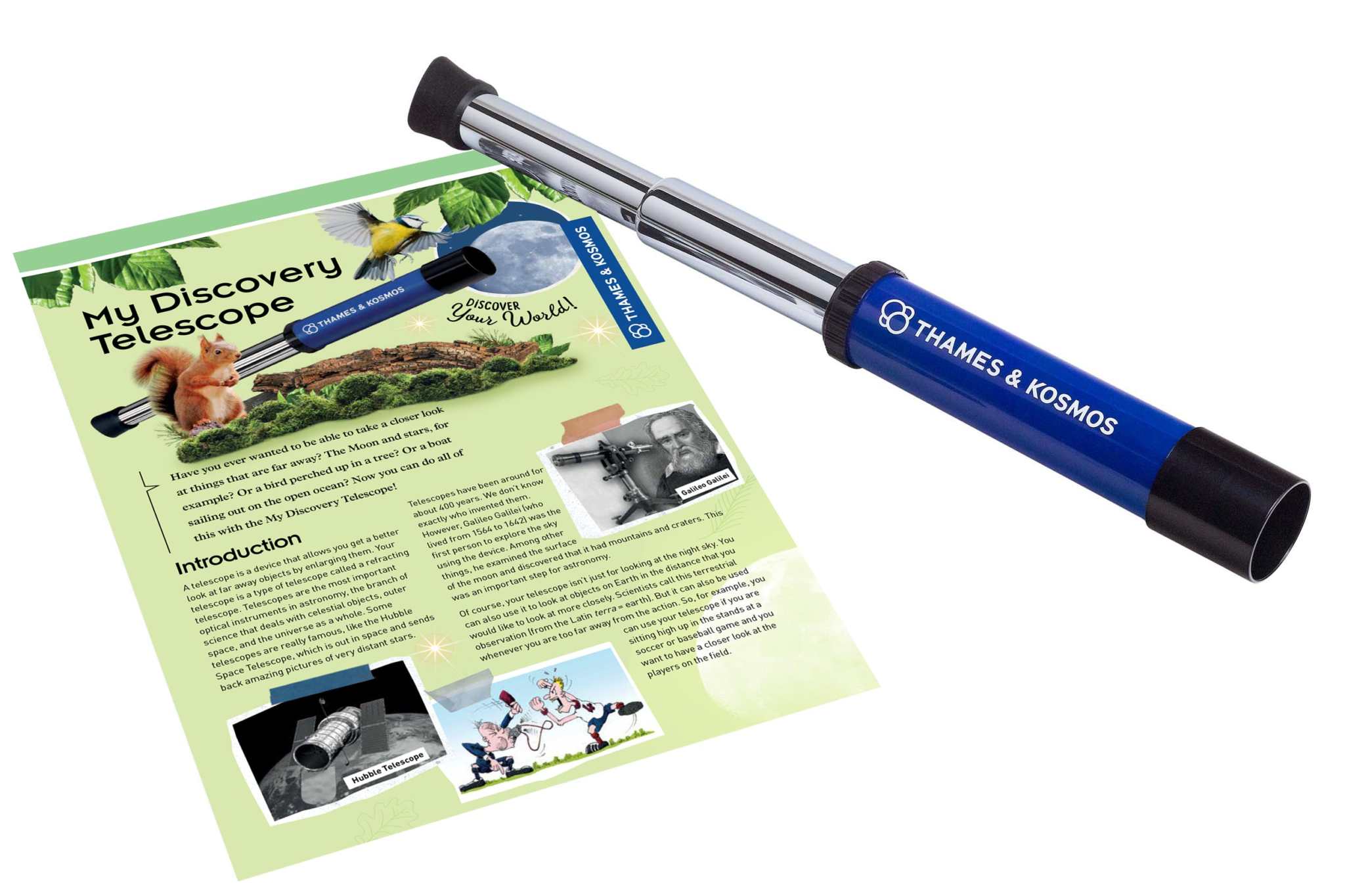 My Discovery Telescope with 12x magnification and durable blue body for young explorers studying the moon, stars, and wildlife