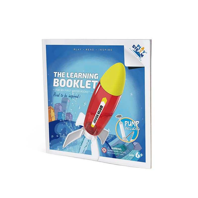 My First Water Rocket STEM science set with learning booklet and pump, assembles without glue or tools, launches over 50 feet high