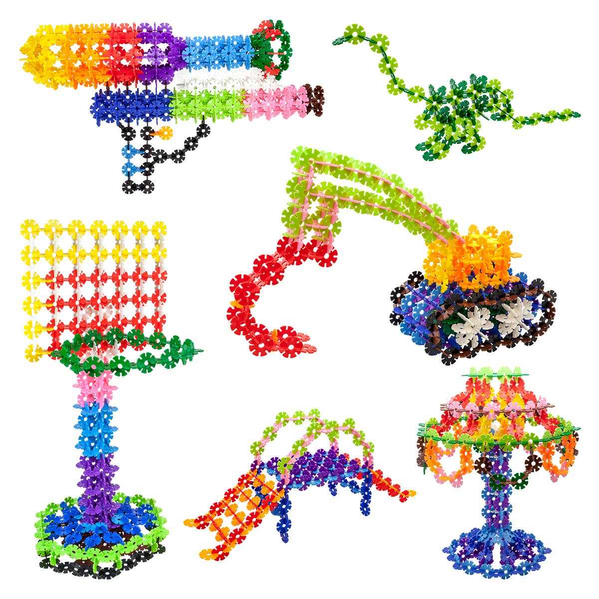 550 piece building construction toy set with colorful interlocking chips creating various structures and shapes for kids and adults.