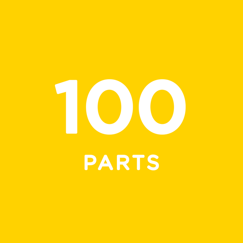 100 parts included in the Monster Maker Kit for STEM mechanical engineering and circuit building.