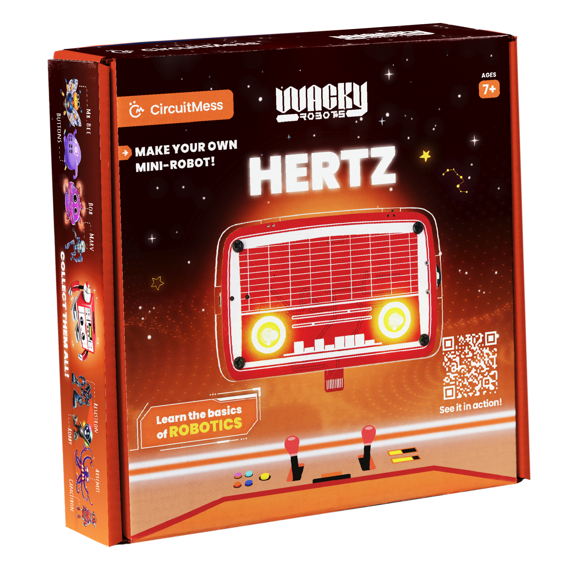 Wacky Robot Hertz mini robot electronics kit for kids ages 7+ teaching basics of sound waves and circuits with blinking lights and buzzer