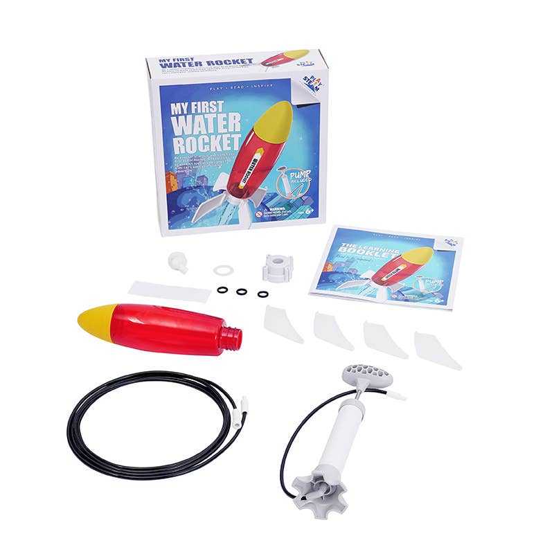 My First Water Rocket STEM science set with easy assembly, pump launcher, and learning booklet.