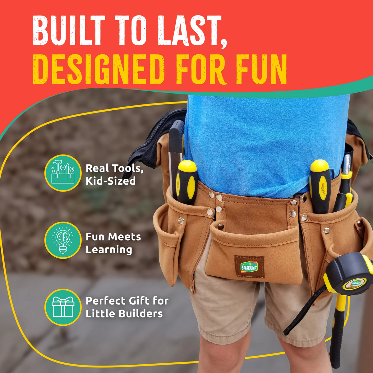 Kids Deluxe Real Tool Set with Tool Belt & Safety Goggles