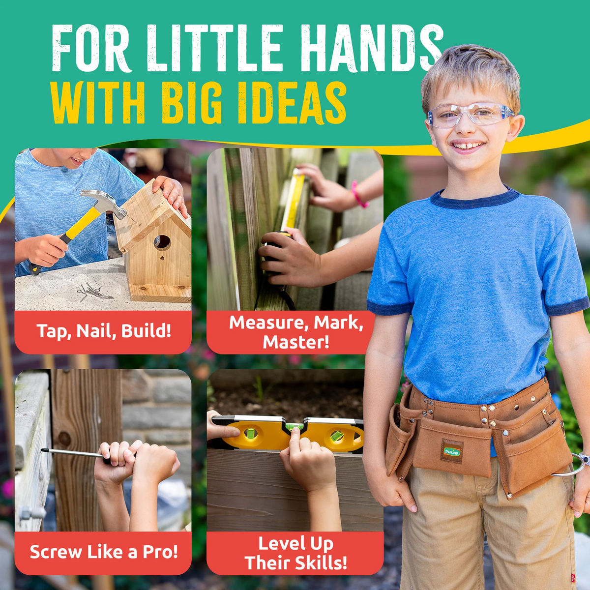 Kids Deluxe Real Tool Set with Tool Belt & Safety Goggles