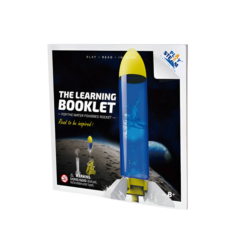 STEM learning booklet for the Water Powered Rocket set with rocket illustration on moon background