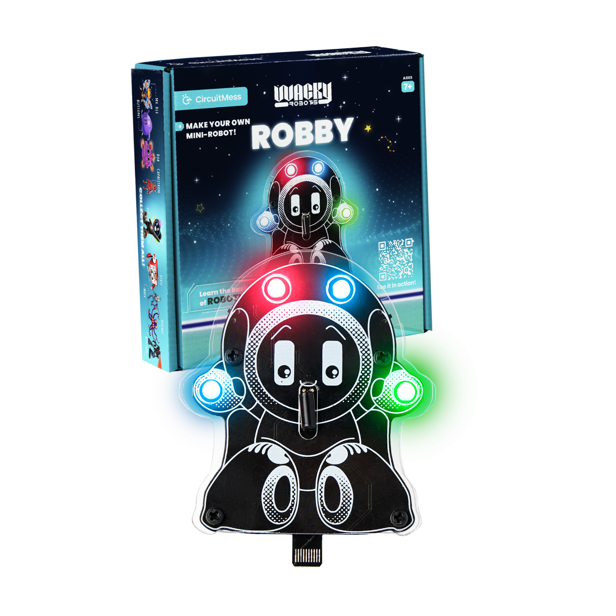 Wacky Robot Robby mini motion-reactive robot kit with LED lights and vibration sensors for kids ages 7+
