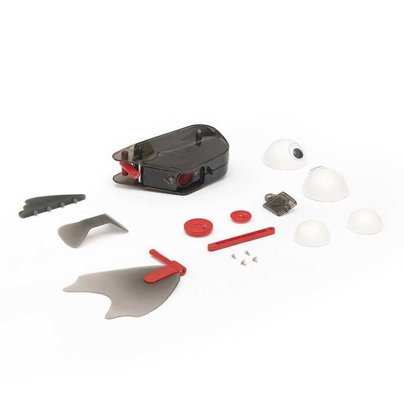 Parts of a robotic fish kit made from recycled materials for ocean conservation education