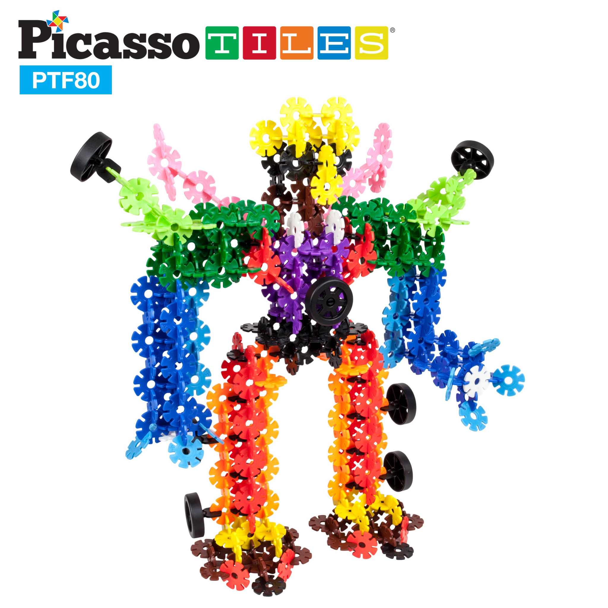 PicassoTiles 800pc Building Chips colorful interlocking discs with wheels creative STEM toy