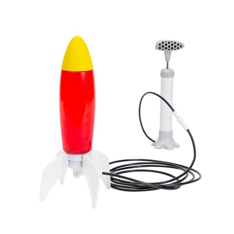 My First Water Rocket STEM science set with red and yellow rocket and hand pump for easy assembly and launch over 50 feet high