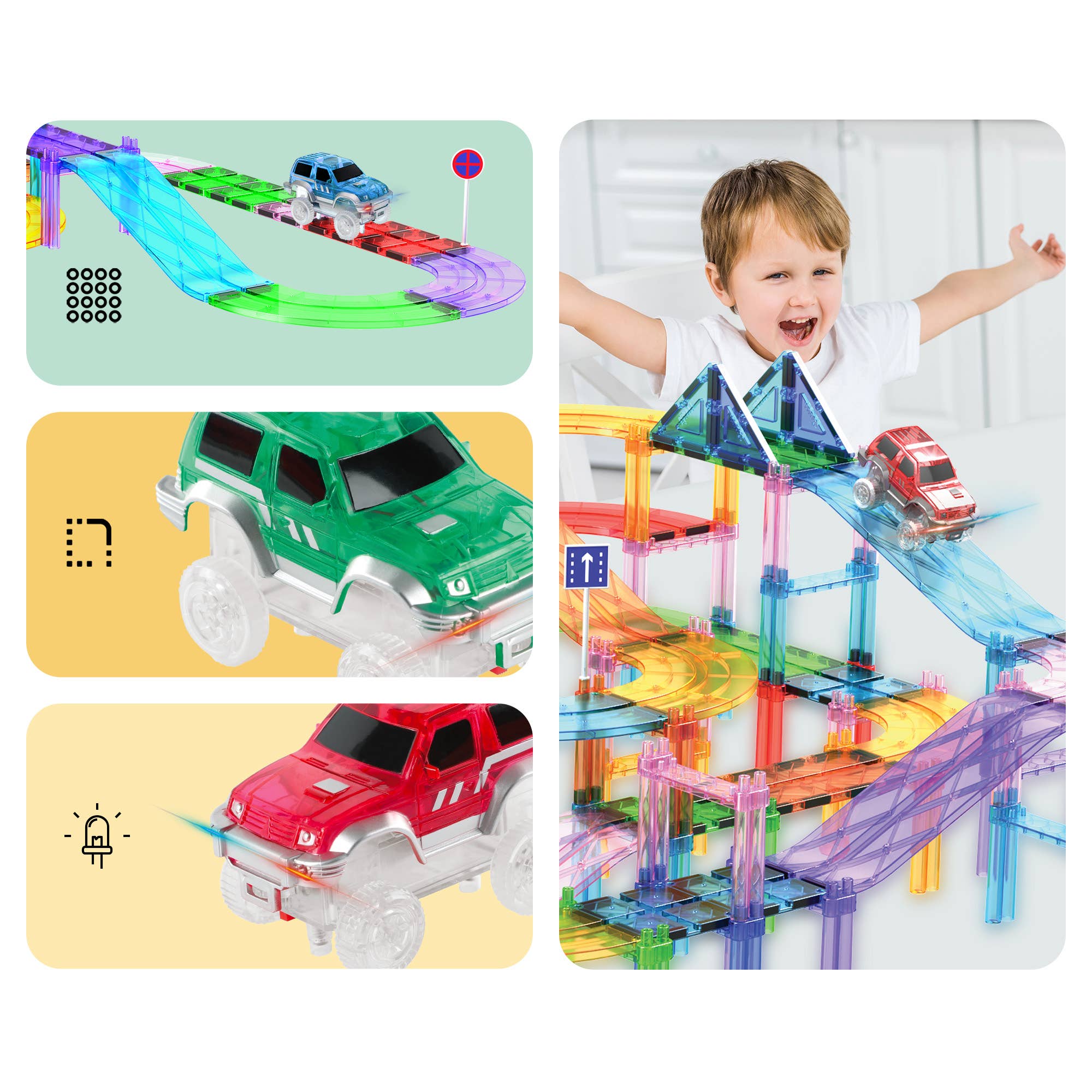 PicassoTiles 3 Pack Cars for Magnet Race Track Building Sets