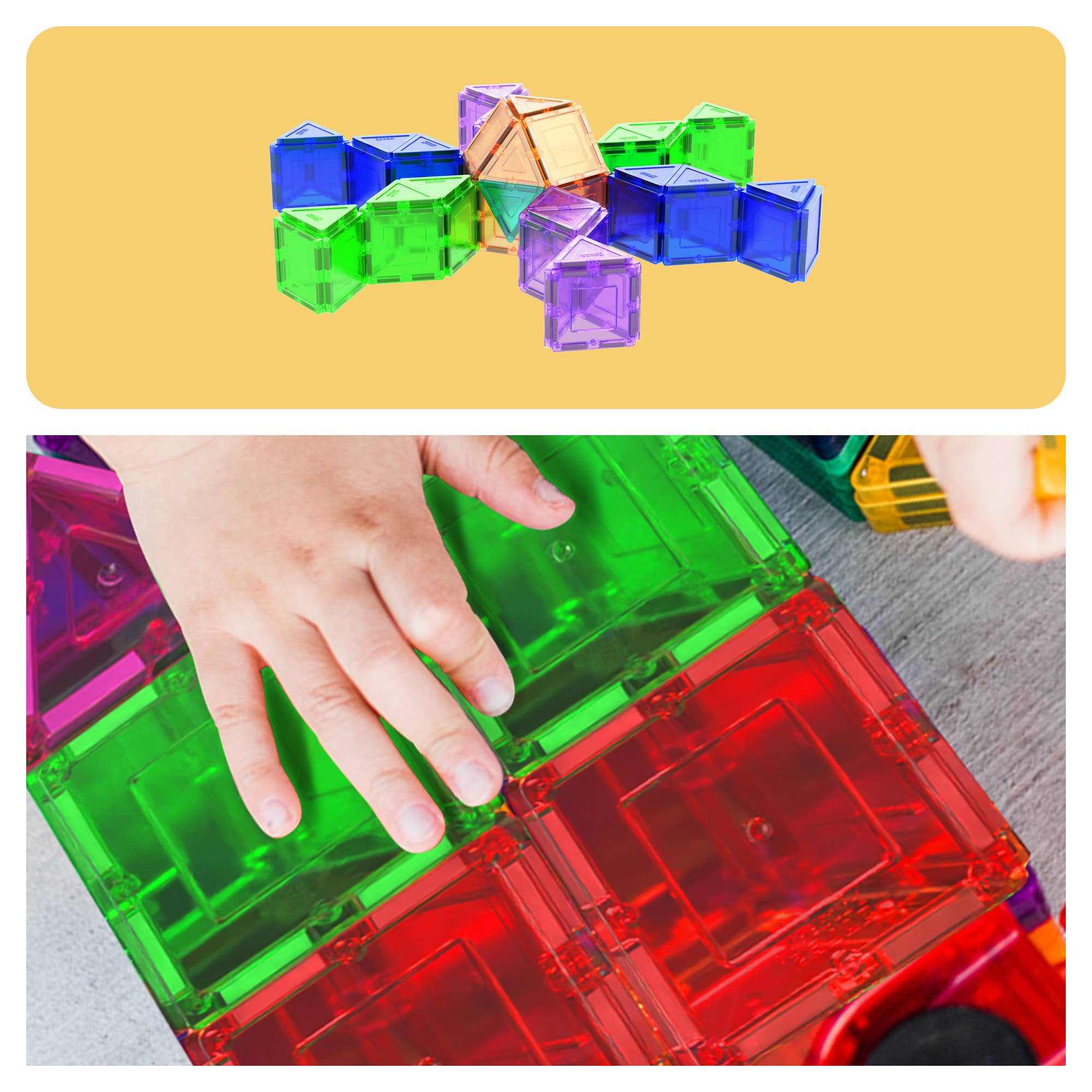 Colorful 101-piece magnetic tileset with various shapes for kids' creative building and educational play