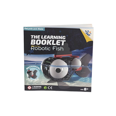 Learning booklet for Robotic Fish educational toy demonstrating mechanical fish tail and ocean conservation for children aged 8+