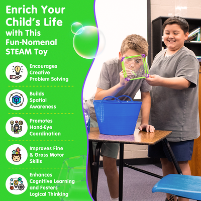Children using Build-A-Bubble Montessori 3D bubble kit promoting creative problem solving and motor skills development