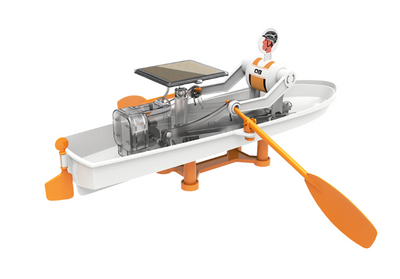 Dual Power Solar Rowboat STEM DIY kit with solar panel and orange oars for educational play