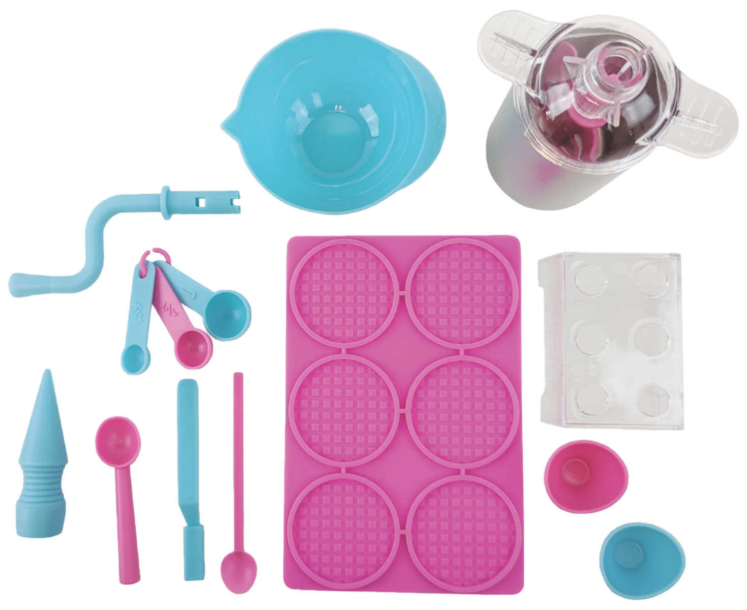 Mini ice cream maker set with waffle mold and tools for making tiny treats.