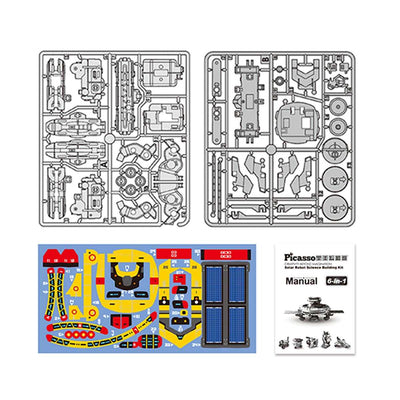 6-in-1 STEM kids solar powered UFO robot science kit parts with manual and colorful assembly sheets