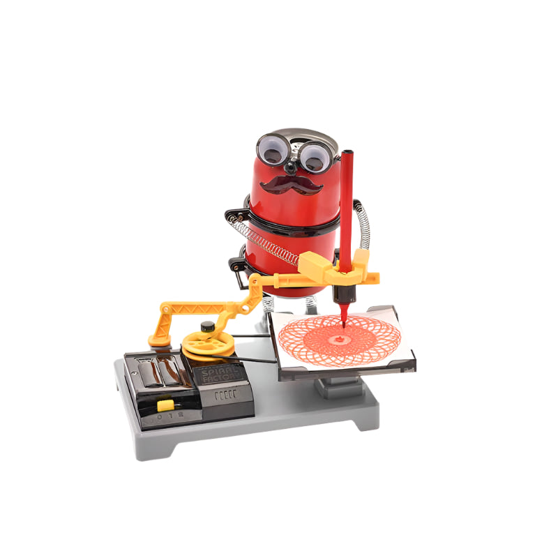 STEM science set for kids with arts robot creating spiral designs.