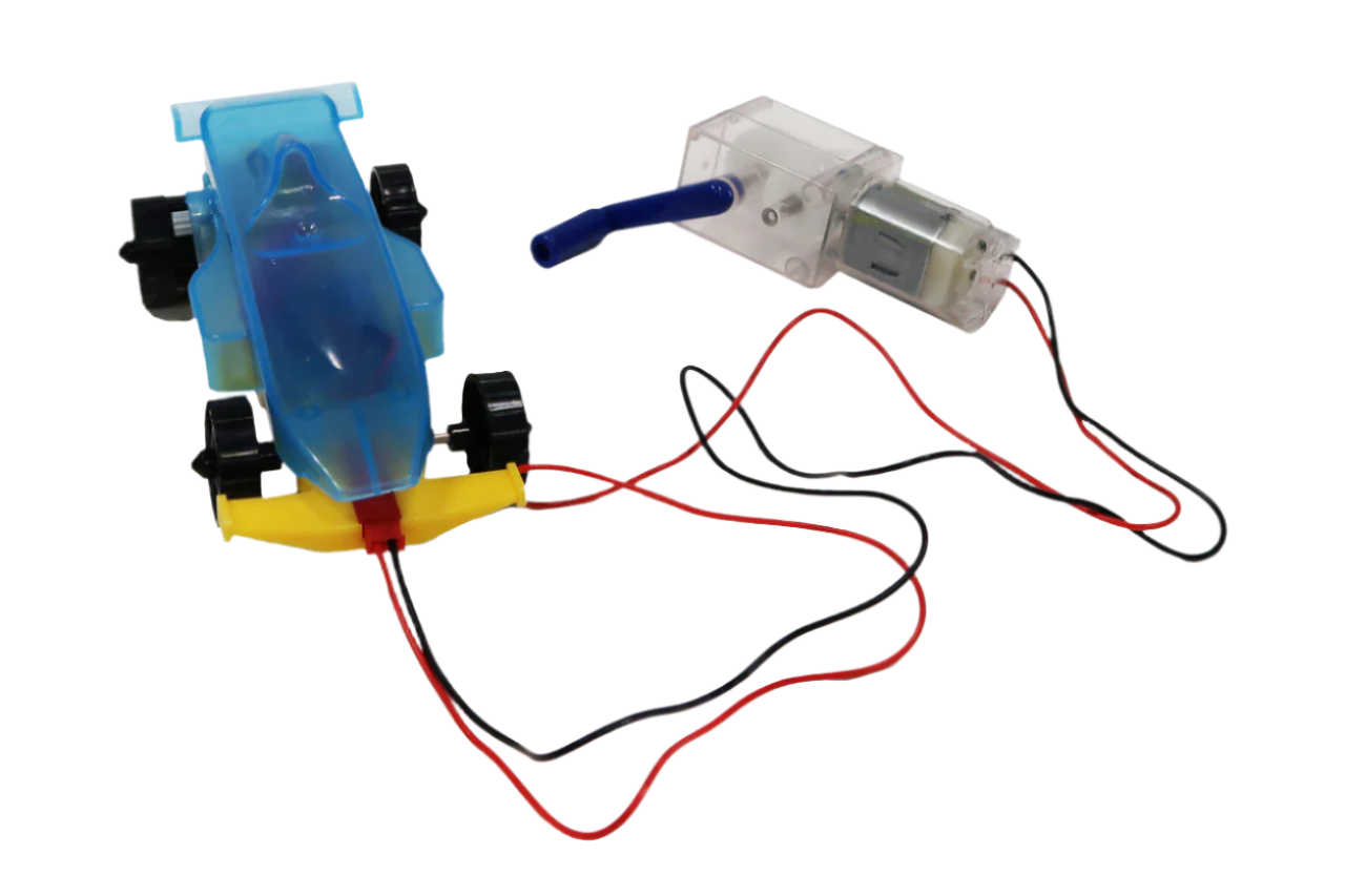 Kinetic Racer toy car with attached hand crank generator for sustainable energy experiments.