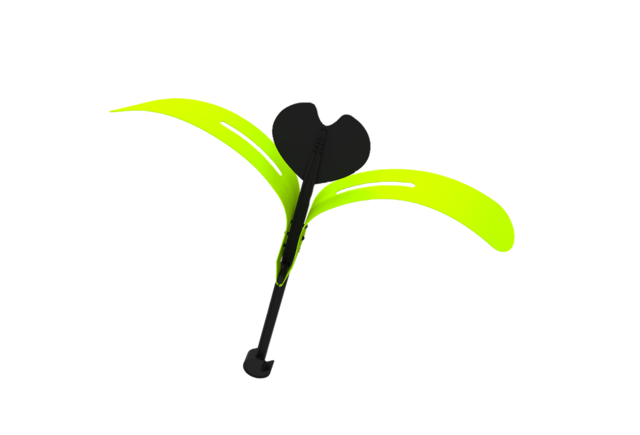 Slingshot Copter toy with bright green spinning blades and black handle for rubber band powered flight.