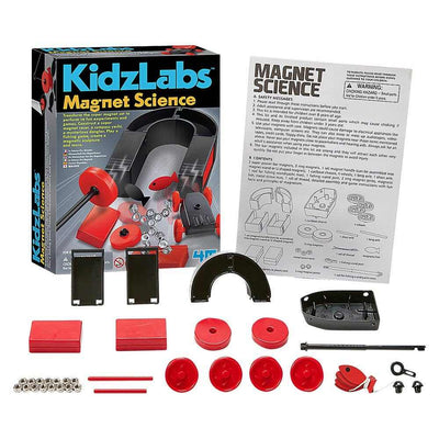 KidzLabs Magnet Science kit with components for 10 magnetic experiments and instructional manual