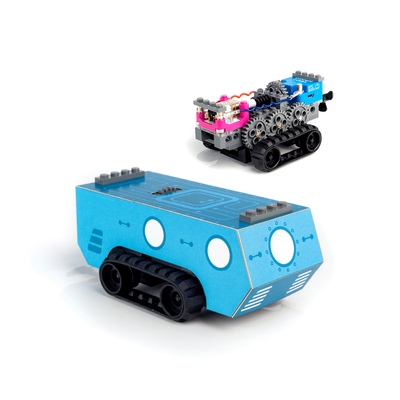 Gears GO! STEM kit with motorized vehicle models featuring gears, circuits, and track wheels for creative engineering play.