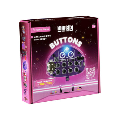Wacky Robot Buttons mini robot kit for kids with electronic components to build a music synthesizer and learn robotics.