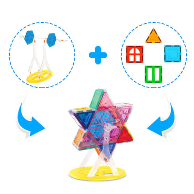 9-piece Ferris Wheel Magnetic Building Set for kids with colorful magnetic tiles and rotating 360-degree spinning star structure.