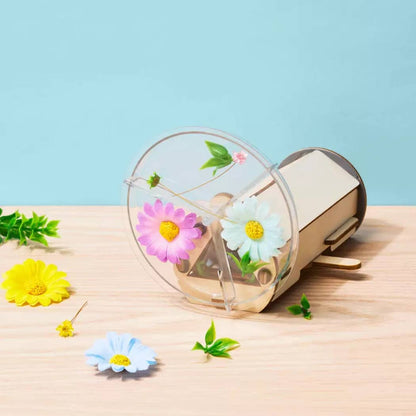 DIY Nature Kaleidoscope Set for kids with wood pieces, mirror panels, and customizable dried flowers for creating reflective patterns