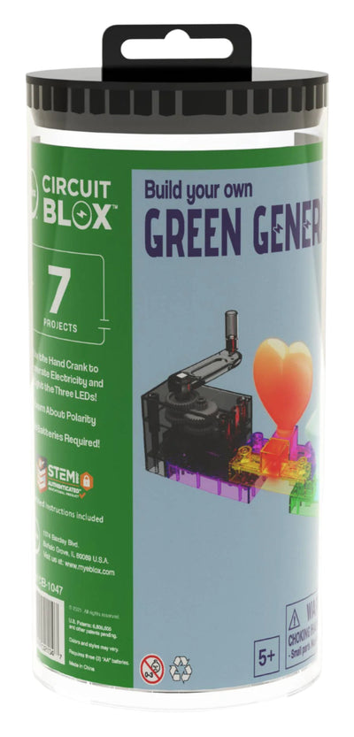 Circuit Blox BYO ECO Fidget Lights with 7 STEM projects, hand-crank generator illuminating LEDs without batteries