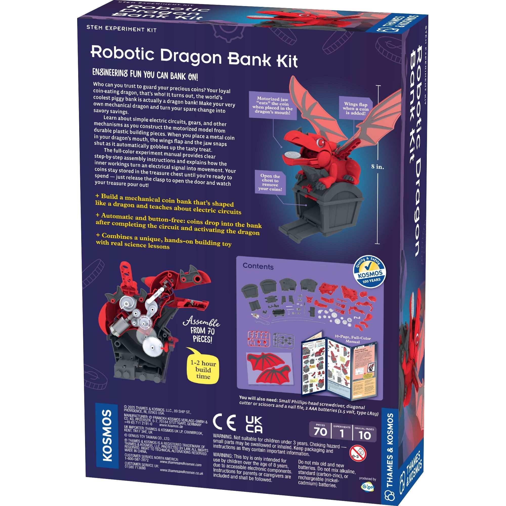 Robotic Dragon Bank Kit STEM toy with motorized coin-eating dragon model and educational assembly manual