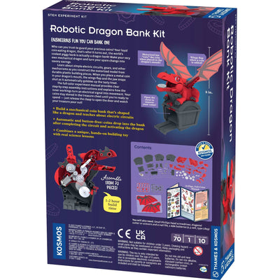 Robotic Dragon Bank Kit STEM toy with motorized coin-eating dragon model and educational assembly manual