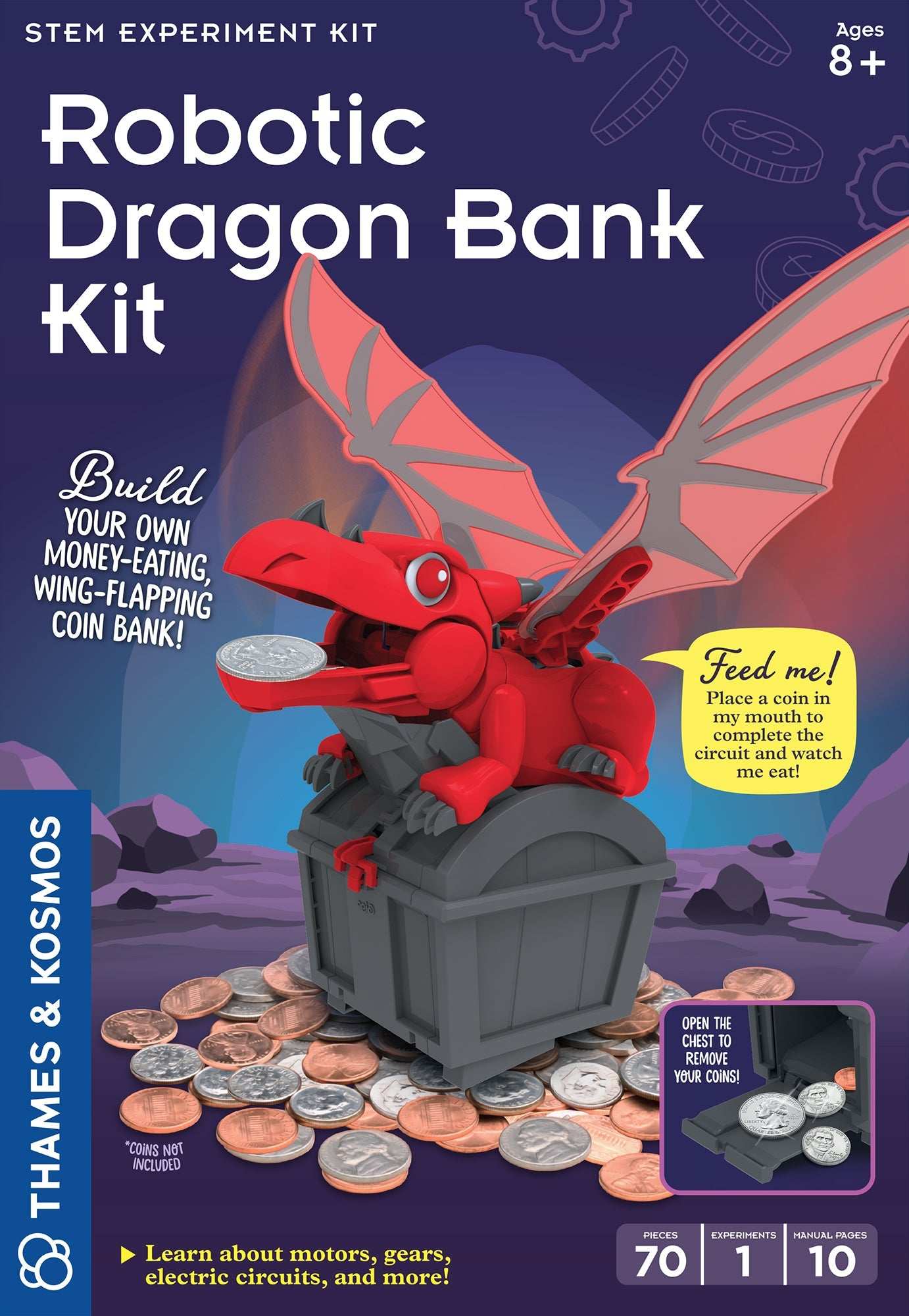 Robotic Dragon Bank Kit mechanical coin-eating dragon model with wing-flapping and jaw-snapping action for saving coins.