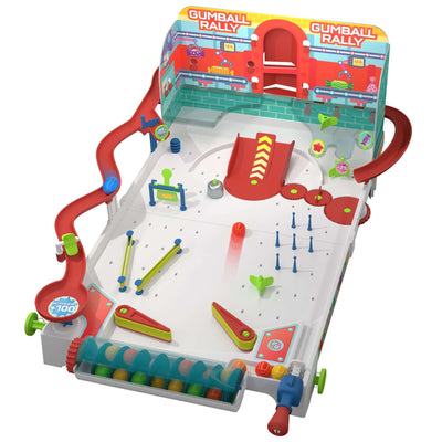 Customizable gumball pinball machine with spring launcher, flippers, and obstacle course for physics education and fun gameplay.