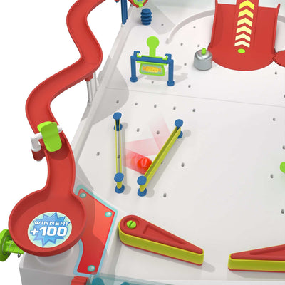 Customizable pinball machine with colorful flippers, ramps, and bumpers designed for gumball pinballs and physics learning