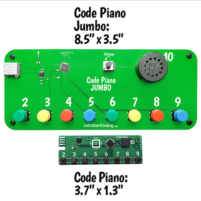Code Piano Jumbo coding kit with jumbo arcade buttons, built-in speaker, and USB connectivity for music and coding projects.