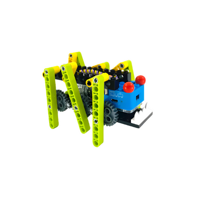 STEM Monster Maker Kit robotic creature with yellow legs and blue face for kids building and circuits learning.