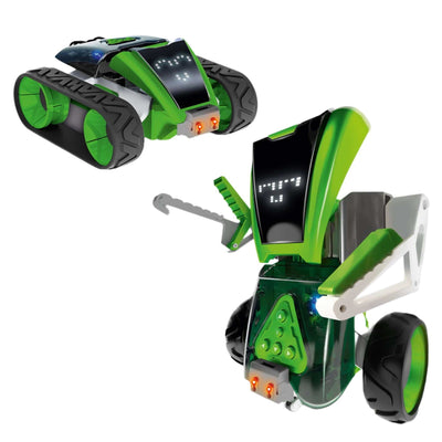 Green and black 2-in-1 programmable smart machine robot transforming between rover and humanoid modes