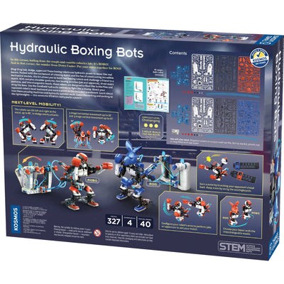 Hydraulic Boxing Bots STEM kit with two buildable boxing robots and handheld hydraulic controls
