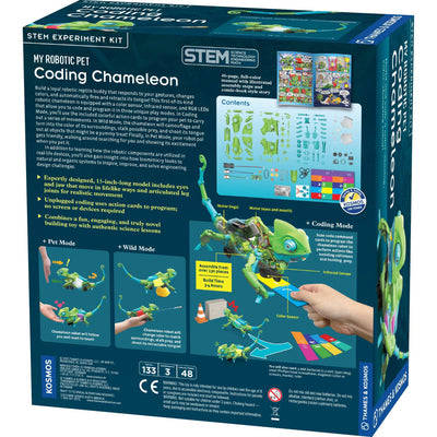 My Robotic Pet Coding Chameleon STEM kit with interactive gesture controls, color sensor, infrared sensor, and programmable play modes for educational coding and biomimicry learning.