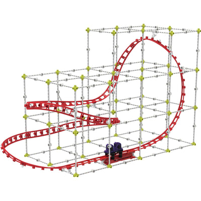 Roller Coaster Engineering kit with modular frame and flexible red track for building and testing physics-based roller coaster models
