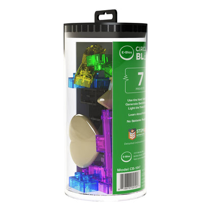 Circuit Blox BYO ECO Fidget Lights packaging showcasing colorful components for STEM projects.