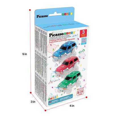 PicassoTiles 3 Pack Cars for Magnet Race Track Building Sets