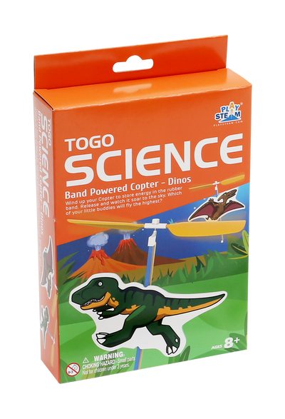 Band Powered Copter toy kit with T-Rex and Pterodactyl figures, DIY rubber band powered flying copter for kids age 8+